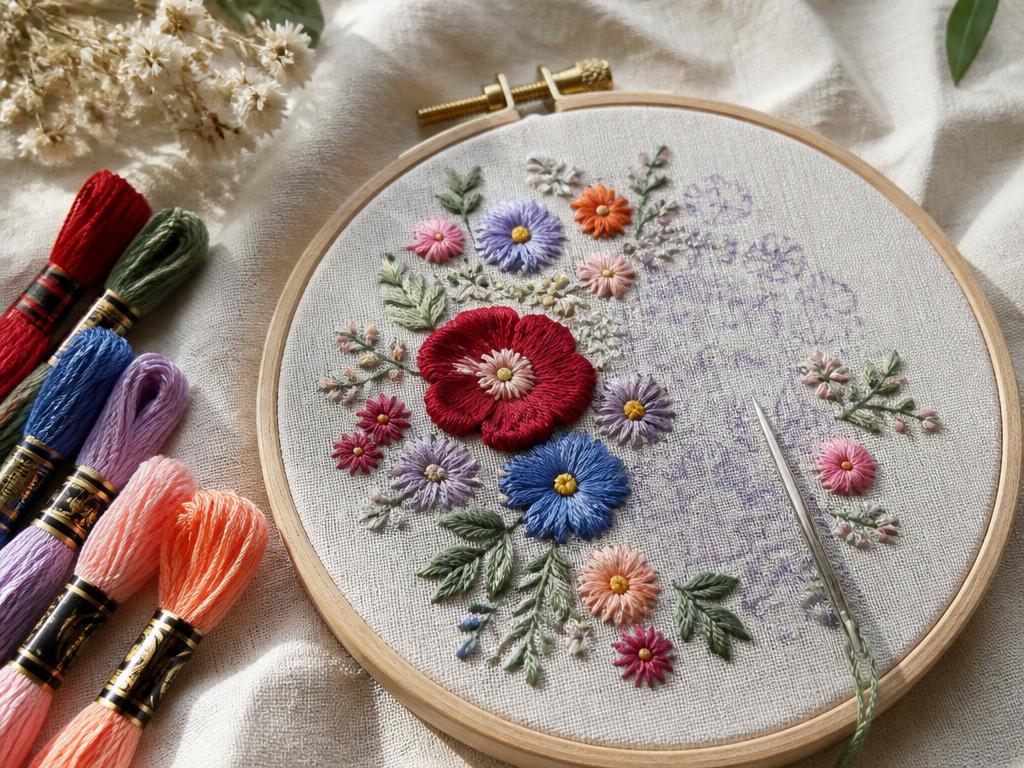 Broderiram med färgglatt blombroderi